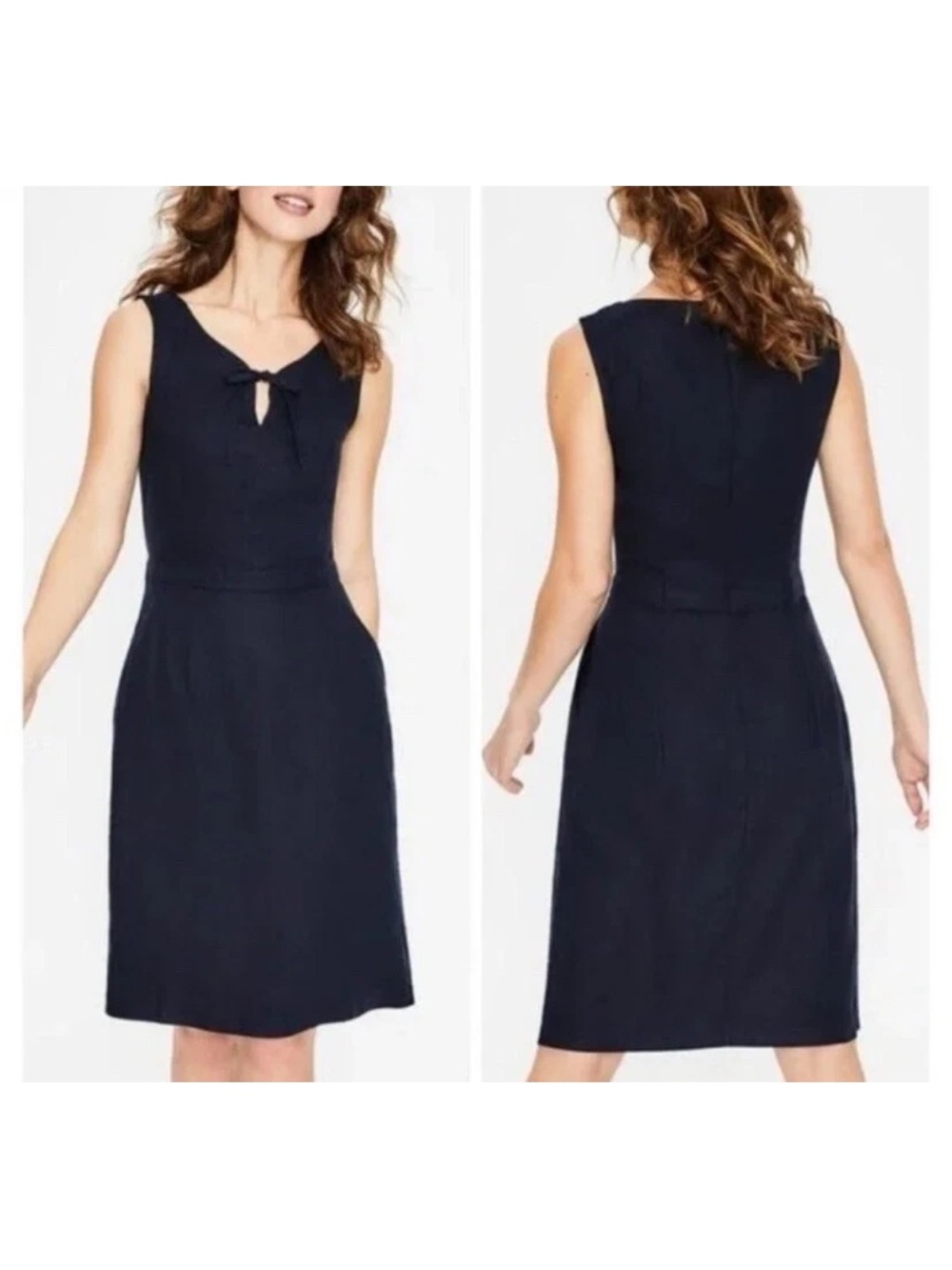 Boden Navy Sleeveless Tie-Neck Mini Dress Size 4 Linen